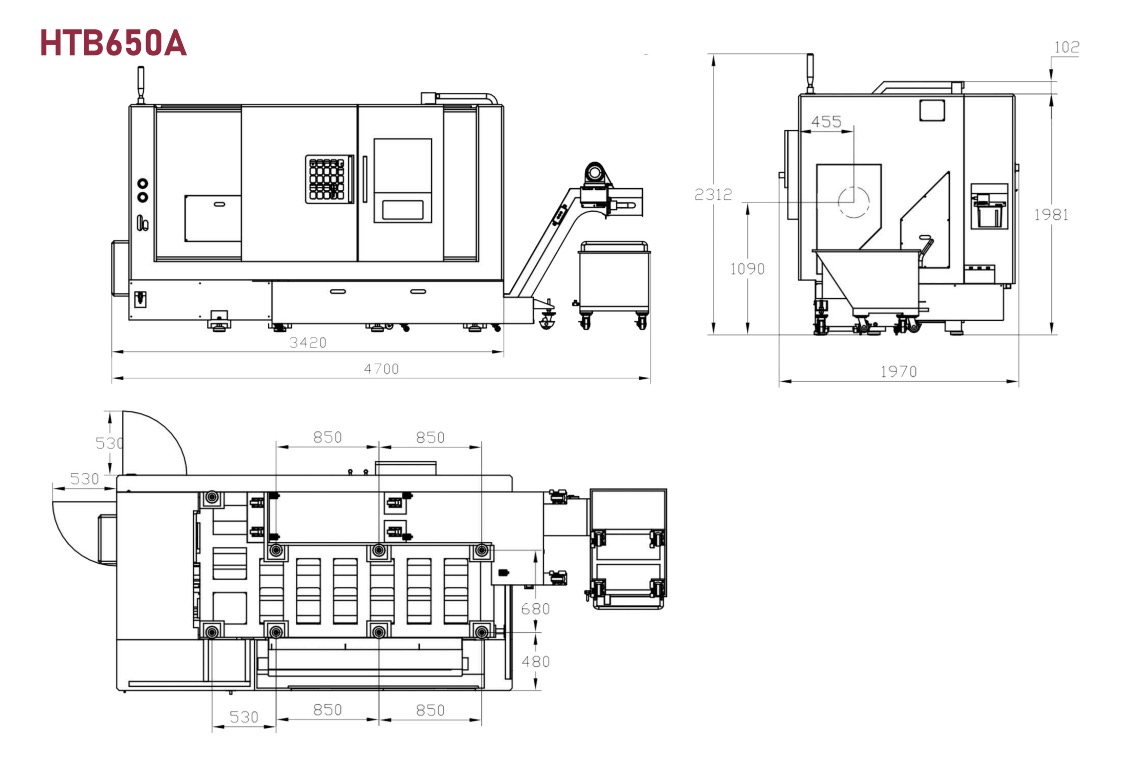 HTB650A Slant Bed CNC Lathe Machine Layout 1023